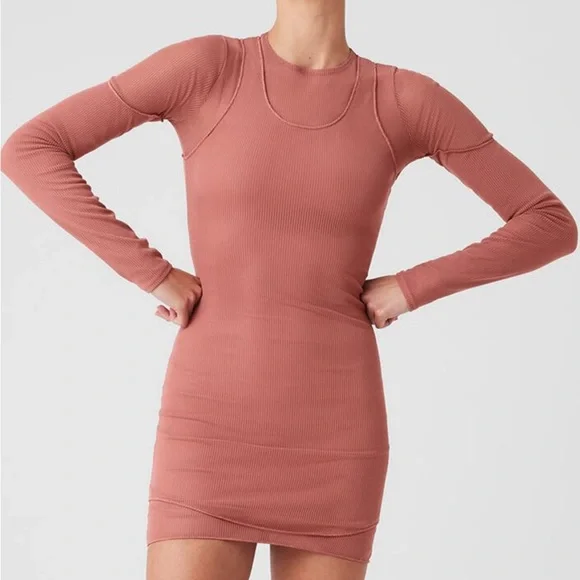 ALO Yoga | Dresses | Alo Yoga Striped Mesh Synergy Long Sleeve Dress Soft  Terracotta Small Nwt | Poshmark